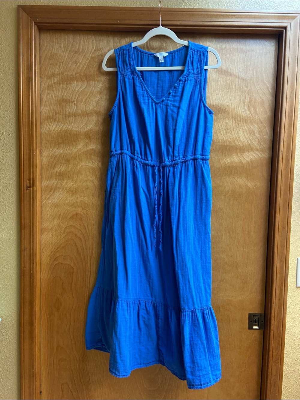 100%CottonTime and Tru Electric Blue Sleeveless Midi Dress with Drawstring Waist